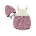 thumbnail image 1 of Fashionable Infant Knitted Romper Set, Baby Boys Girls Summer Autumn Simple Style Color Matching Sleeveless Suspender Jumpsuit + Solid Color Hat Kit, 1 of 5