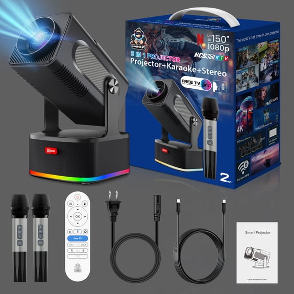 KAIXUDA USA HCS350KTV 1080P Projector with Built-in Karaoke & Speaker, 450 ANSI Lumens, Portable Home Theater Projector for KTV Parties, Outdoor Movies, Compatible with TV Stick/Phone/PS5