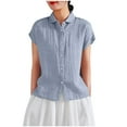 thumbnail image 3 of Women's Summer Short Sleeve V Neck Button Down Top Shirts Blouses Casual Loose Fit Solid Color Soft for Business Office Vacation Travel Fashion Essential Gift for Women | Sopatenor,Blue XL, 3 of 8