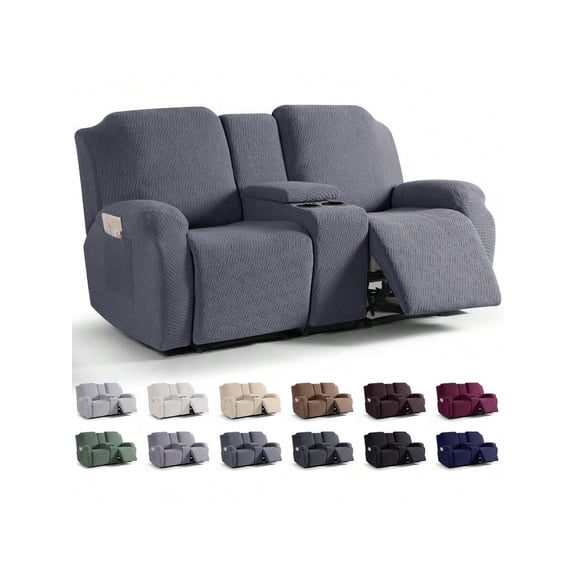 Loveseat Recliner Covers with Middle Console Slipcover Recliner Sofa Covers 2 Seat Couch Cover Stripe Jacquard Furniture Protector Covers with Elastic Bottom for Pets Dark Gray