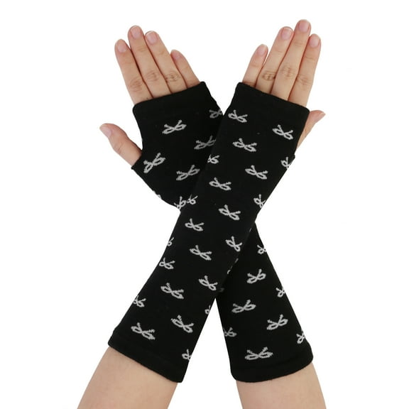 2 x Ladies Stretchy Fingerless Arm Warmers Elbow Long Gloves Black White