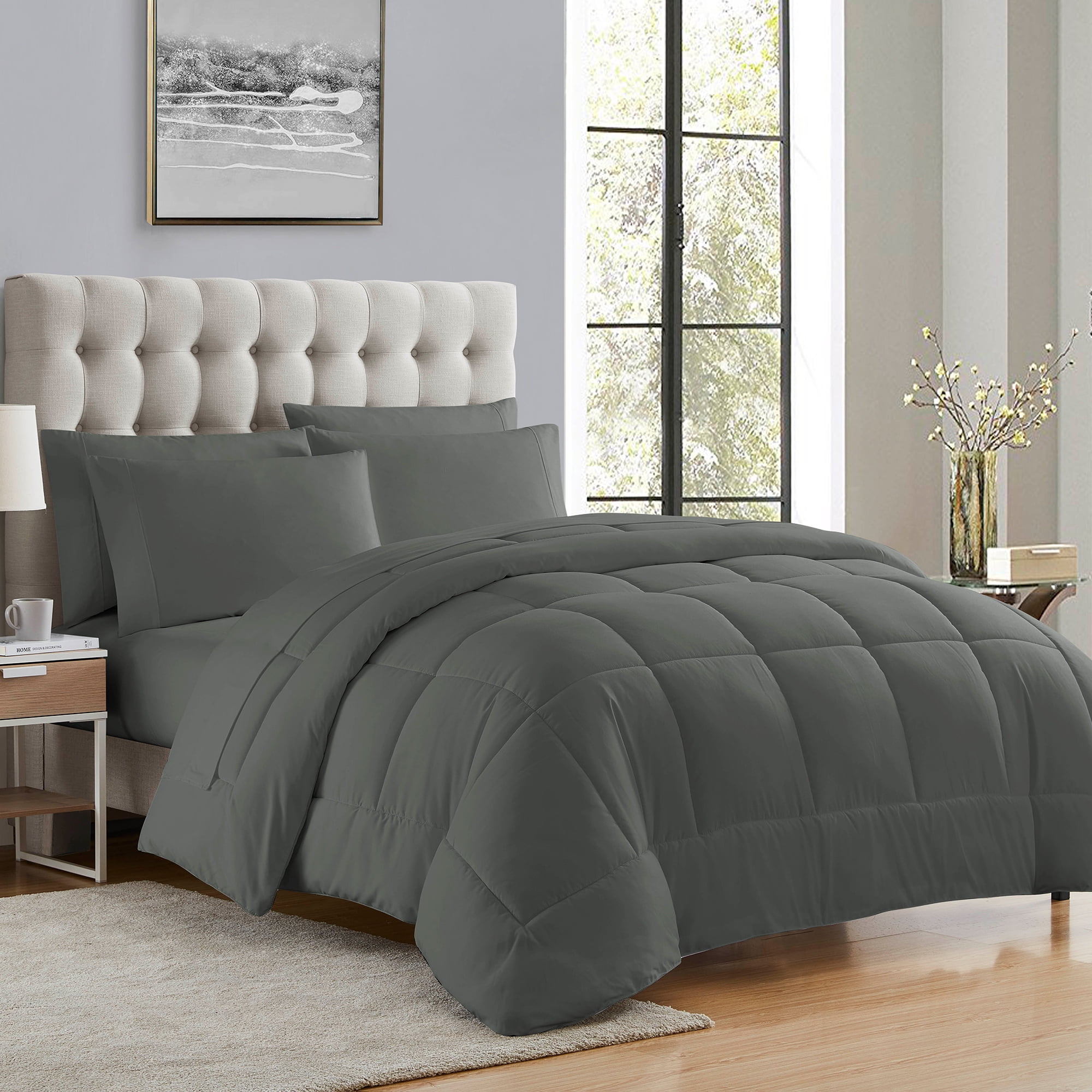 Gray/Black Empire Home Essentials Down Reversible 7 piece comforter With Sheet 