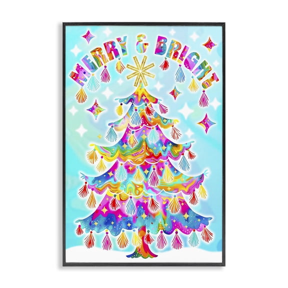Stupell Industries Eclectic Eclectic Merry & Bright Black Framed Giclee Art, 12 x 18, by Jess Stempel