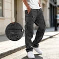 thumbnail image 2 of Husipze Men's Cargo Pants Elastic Drawstring Waist Straight Leg Adjustable Cuffs Work Trousers Casual Outdoor Pants with Zip Pockets Black M, 2 of 9