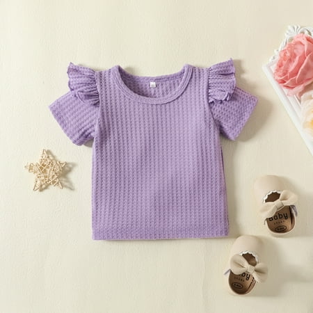 

dmqupv Girls 12 Month Clothes Toddlers Girl Clothes Ribbed Romper Floral Shorts Headband 3Pcs Teen Girl Sweatpants Set Purple 12-18 Months