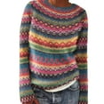 thumbnail image 2 of Fair Isle Argyle Knit Pullover Sweaters for Women Oversized Crewneck Long Sleeve Boho Graphic Sweater Tops Pink M, 2 of 5