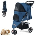 thumbnail image 1 of Gymax Foldable Pet Stroller Adjustable Cat Strolling Cart w/ Adjustable Canopy 3 Shock-absorbing Wheels Navy, 1 of 10