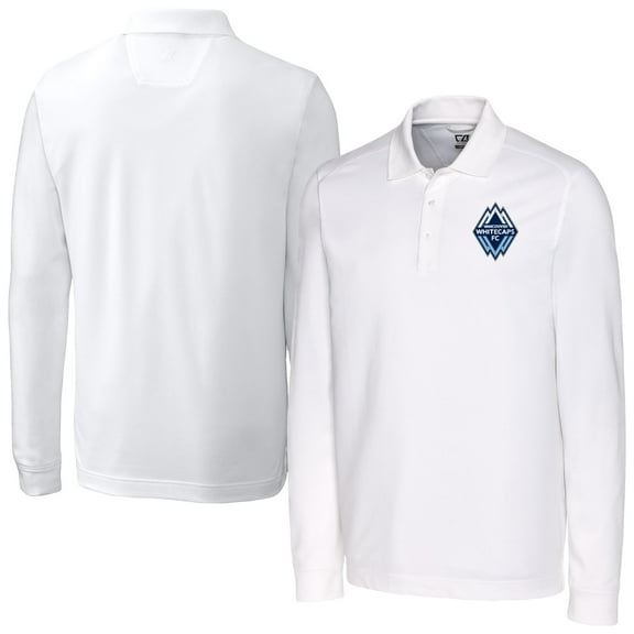 Men's-Cutter & Buck  White Vancouver Whitecaps FC Advantage Eco Tri-Blend Pique Long Sleeve Polo