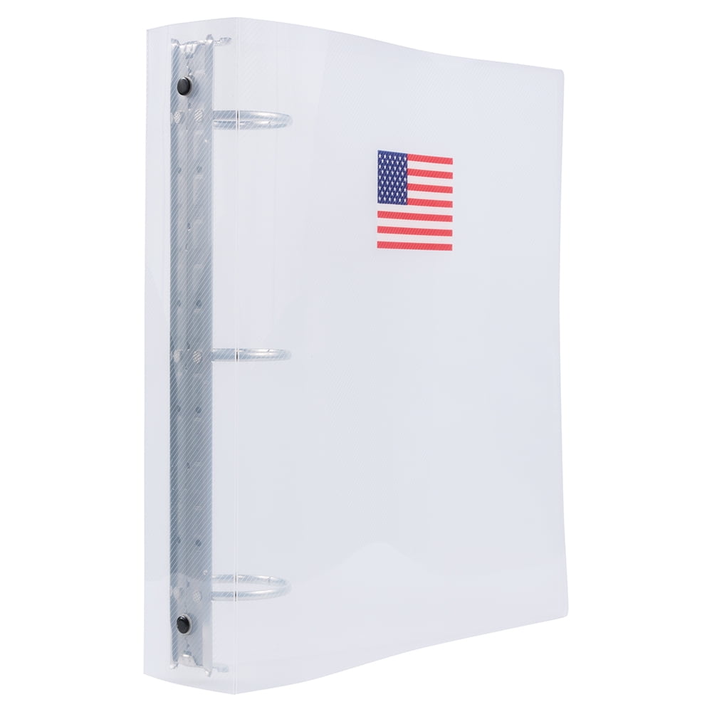 JAM Plastic 2 in Binders, 3 Metal Rings, American Flag Clear, 1/Pack