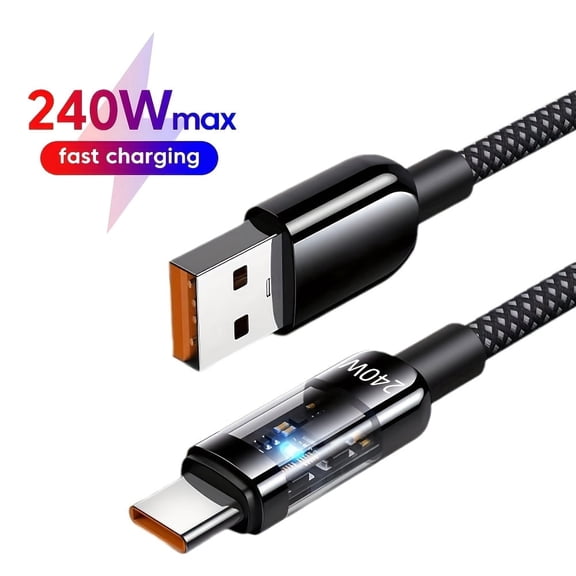 240W 6A USB A to USB C Cable 3ft, USB3.0 Fast Charging & Data Sync Cable with Digital Power Display, Compatible with Galaxy S23 & Most USB-C Android Devices