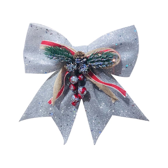 Christmas Silver Ribbon Bow with Pine Cone Christmas Tree Decoration Bows for Christmas Parties Christmas Trees Indoor Outdoor Crafts