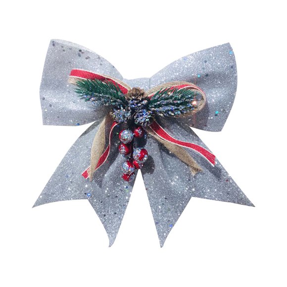 C Christmas Bow Tie Decoration Large Three-Dimensional Hanging Ornament For Tree Wall Home Hotel Mall Holiday Party Festive Decor Non-Woven Fabric Bow Accessory 1Pc Size 9.8X10.6In Weight