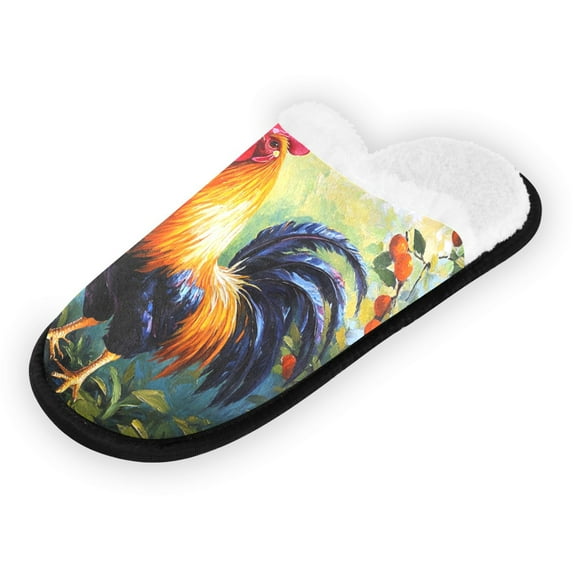 Women's Men's Slippers, Non-Slip Travel Unisex Fleece House Shoes A Rooster
