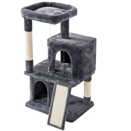 Yaheetech 42   Multilevel Cat Tree Cat Tower with Double Condos Cat Houses Top Platform Dark Gray