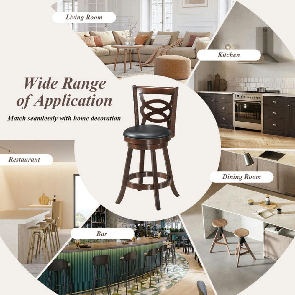 Demi Bonn 24" Counter Height Upholstered Espresso Swivel Bar Stools, Dining Chair with Cushion Seat, Brown