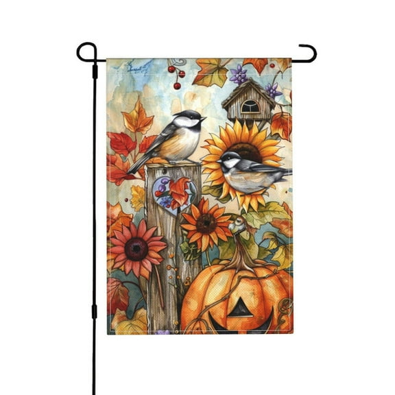YladaFaie Vertical Double Sided Autumn Watercolor Bird Yard Flag Outdoor Decor,Fall Thanksgiving Pumpkin Small Garden Flag 12x18 Inch