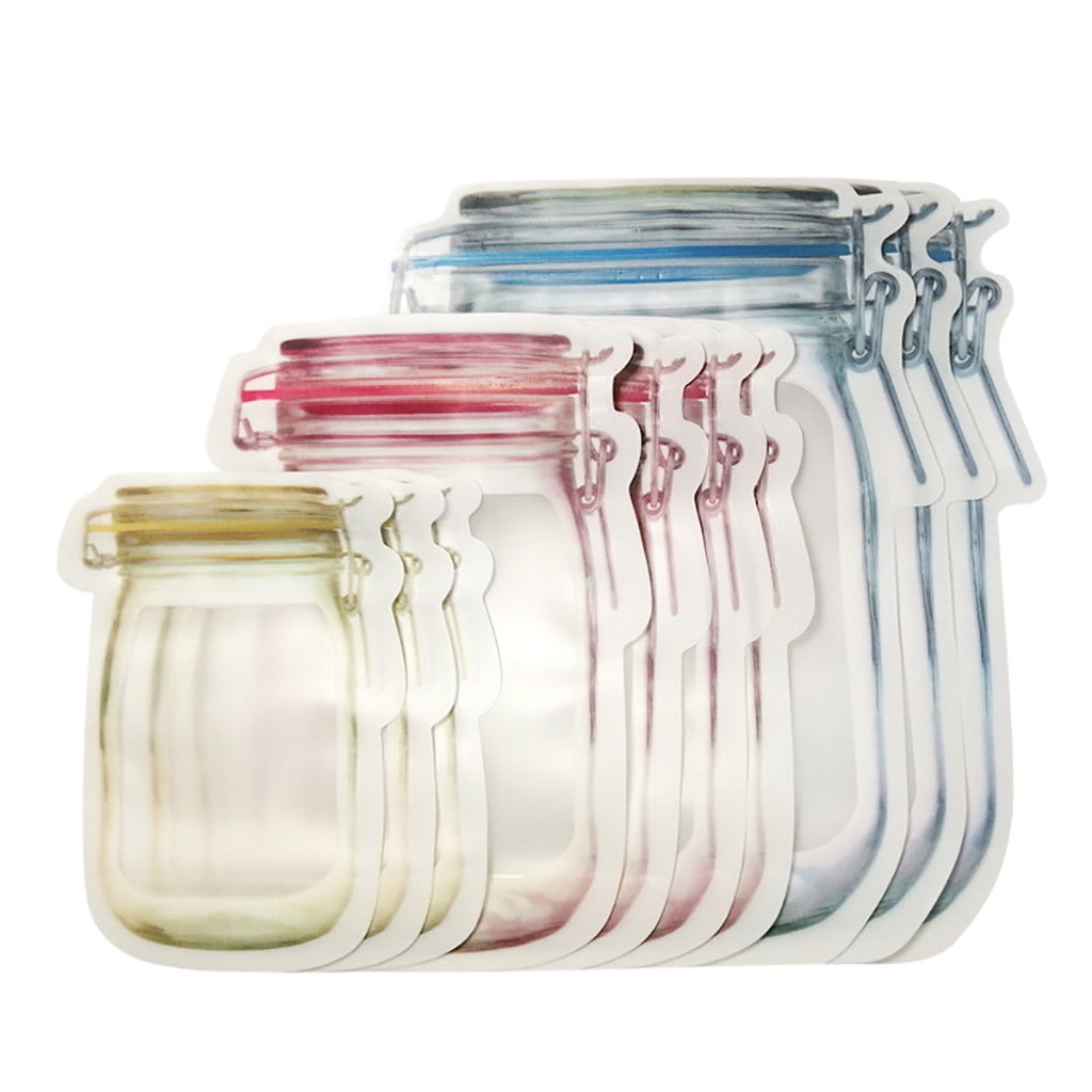 Mason Jar Shape Plastic Bags Clear Zip Lock Poly Grip Sealed Food Grade Package