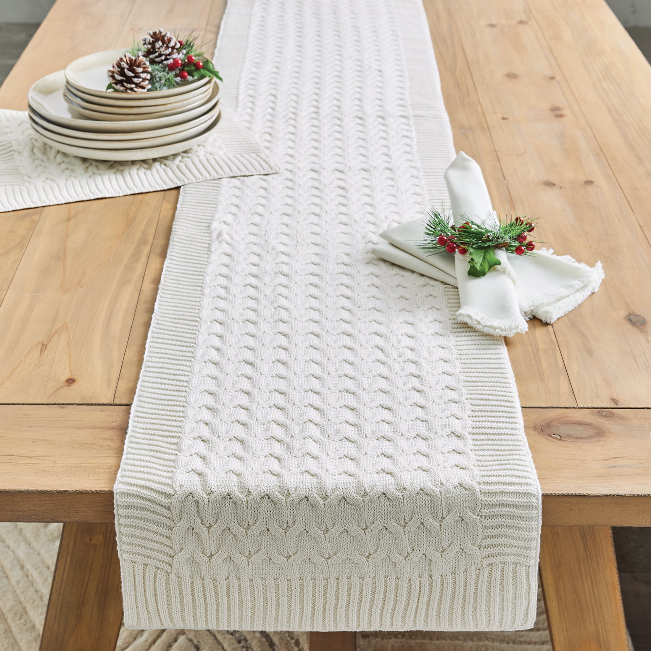 Better Homes  Gardens Better Homes & Gardens Cable Knit Cotton 14" x 72" Table Runner, Ivory