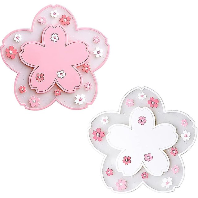 Posavasos de cereza, posavasos de cereza, posavasos de PVC con aislamiento térmico antideslizantes, adecuados para cerveza, café, vajilla (2 piezas blanco + rosa)