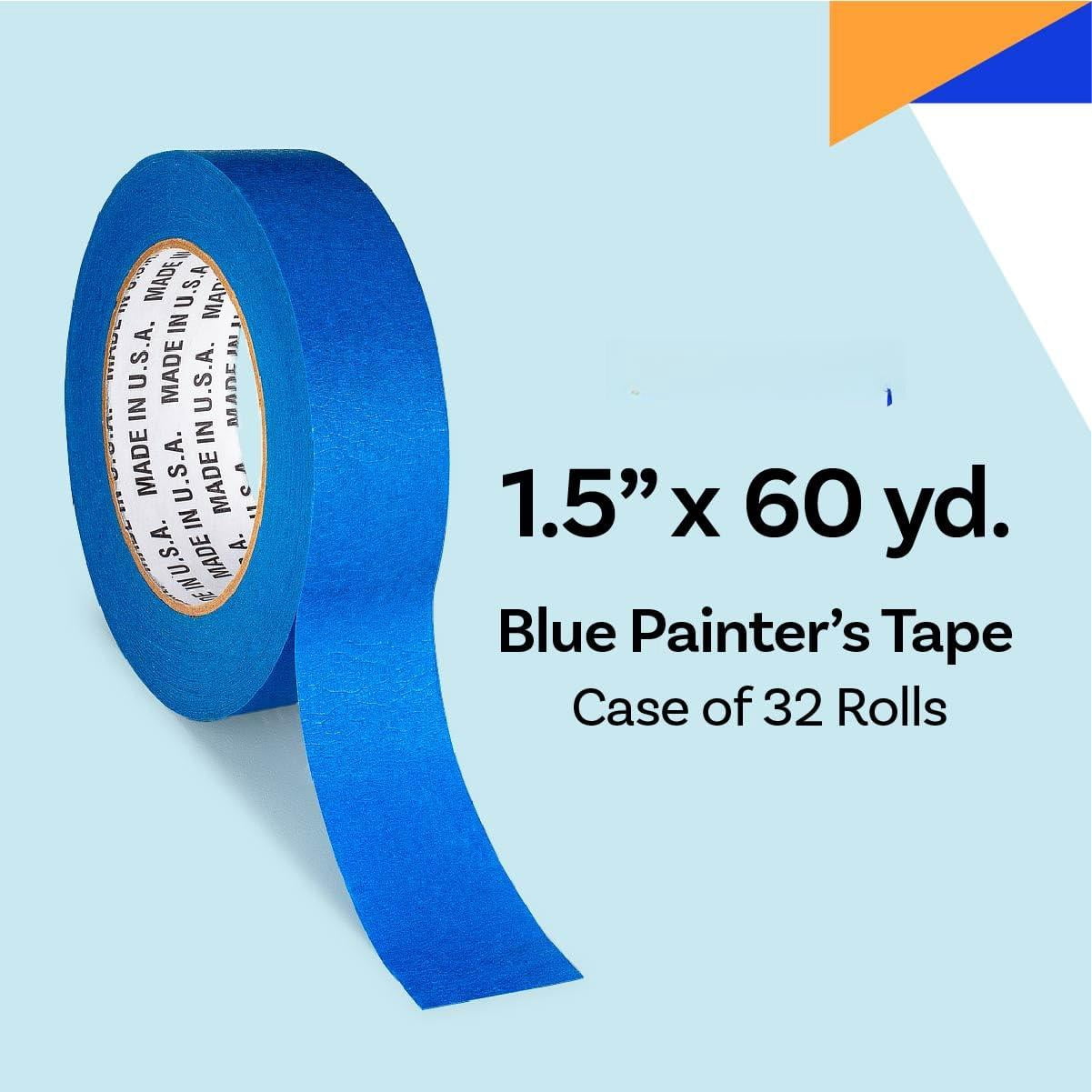 Blue Painters Tape 1.5 Inch X 60 Yards - Case Of 32 Rolls  Made In Clean Removal Uv-resistant Masking Bulk (1.5" 180')