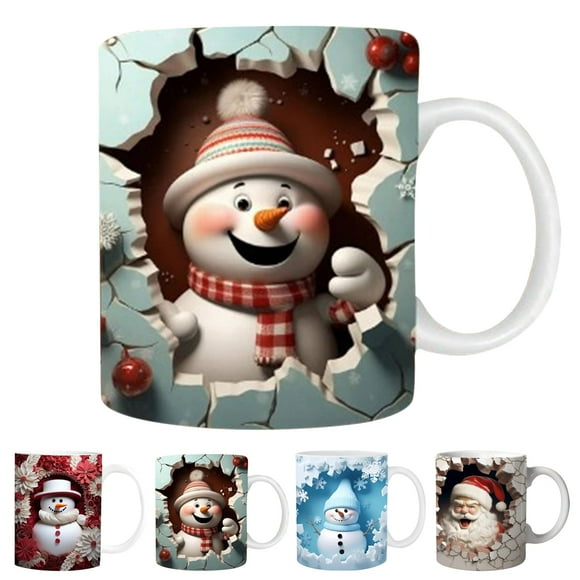 ADruer 3D Christmas Mug, Cute Christmas Snowman Santa Coffee Mugs, Xmas Home Table Decorations Holiday Gifts for Family and Friends (#4)