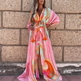thumbnail image 3 of Femmes Maxi Robe Longue Vacances Boho Paisley Impression Fente Rayé Dames Été, 3 of 6
