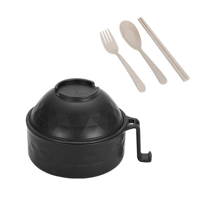 Ramen Bowl Cooker Set - Straw Instant Noodles Bowl with Handles black