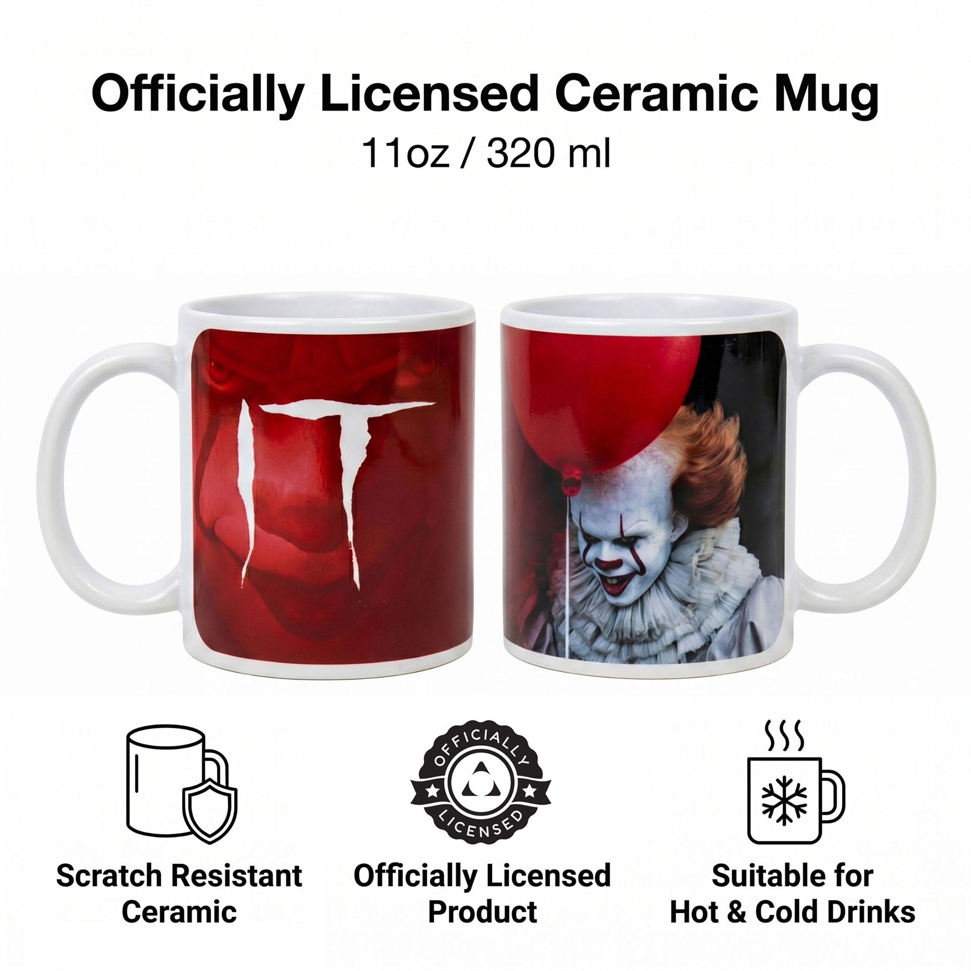 Pyramid America: IT Pennywise Red - 11oz Ceramic Mug - Coffee & Tea Cup, Horror Character Photo, Microwave-Dishwasher Safe, Fan Collectible, Licensed
