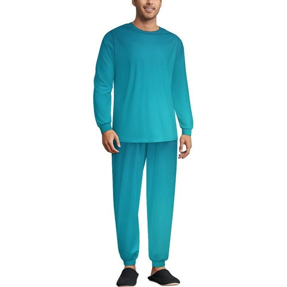 Blue Color Blur Background Men's Pajama Set Sleepwear Pjs Lightweight Long Sleeve Crewneck Shirts and Bottoms Soft Comfy Sleep Sets XS