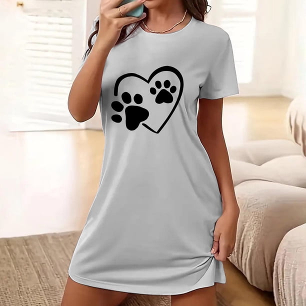 Camisón corto extragrande para mujer, estampado, cuello redondo y manga corta, de poliéster.