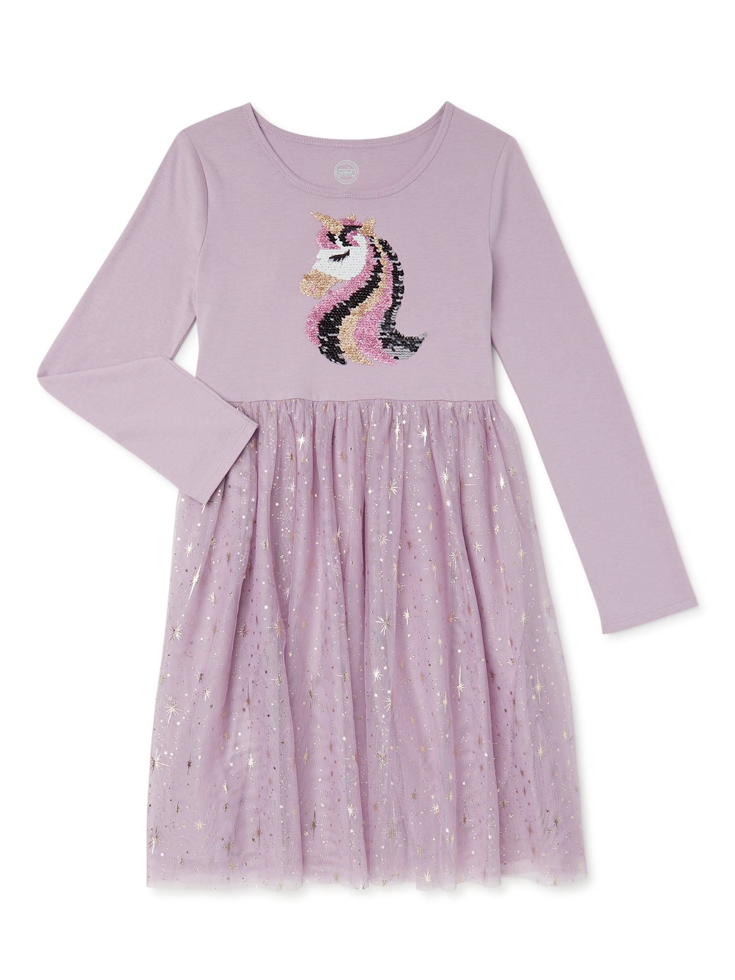 Wonder Nation Girls Unicorn Long Sleeve Tutu Dress, Sizes 4-18 & Plus