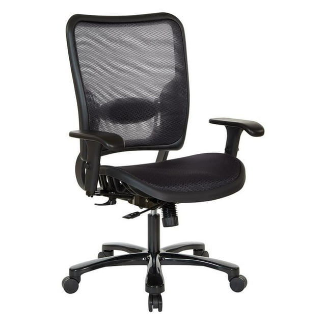 Chaise Ergonomique Grande Taille à Grille Aérienne avec Accoudoirs Réglables Bidirectionnels en Tissu Noir