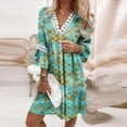 thumbnail image 2 of Women's Boho Floral Printed Lace Dress Loose V Neck 3/4 Sleeve Mini Beach Spring Summer Dresses for Women 2024, 2 of 5