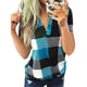 thumbnail image 2 of Sonducket Camiseta de mujer con cuello en V y manga corta con estampado a cuadros, blusa informal Prendas para la parte del cuerpo lago azul 3XL, 2 of 3