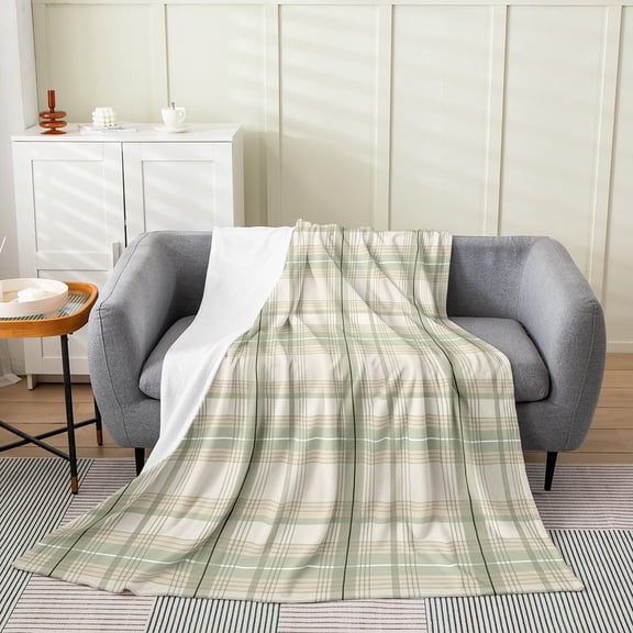 Green Plaid Sherpa Fleece Throw Blanket for Couch and Bed Soft Warm Flannel Blanket