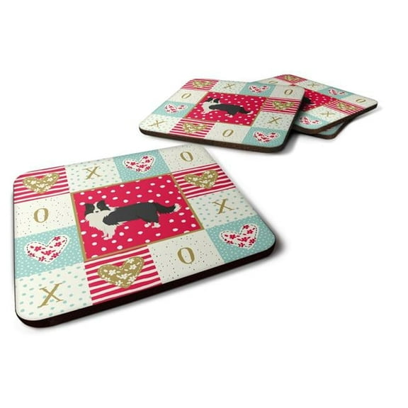 3.5 x 3.5 in. Border Collie Love Foam Coaster - Set of 4