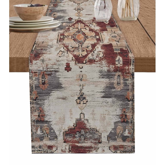 ERUNPONLY Simple Art Table Runner - 90 Inch Long Abstract Modern Color Block Ethnic Art Cotton and Linen Blended Dress Scarves Farmhouse Table Runner for Kitchen Dining, Coffee Table, 13" x 90"