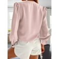 thumbnail image 4 of Long Sleeved Spring Fall Women's Chiffon V-Neck Button-Up Casual Pure Color Blouse for Business, 4 of 5