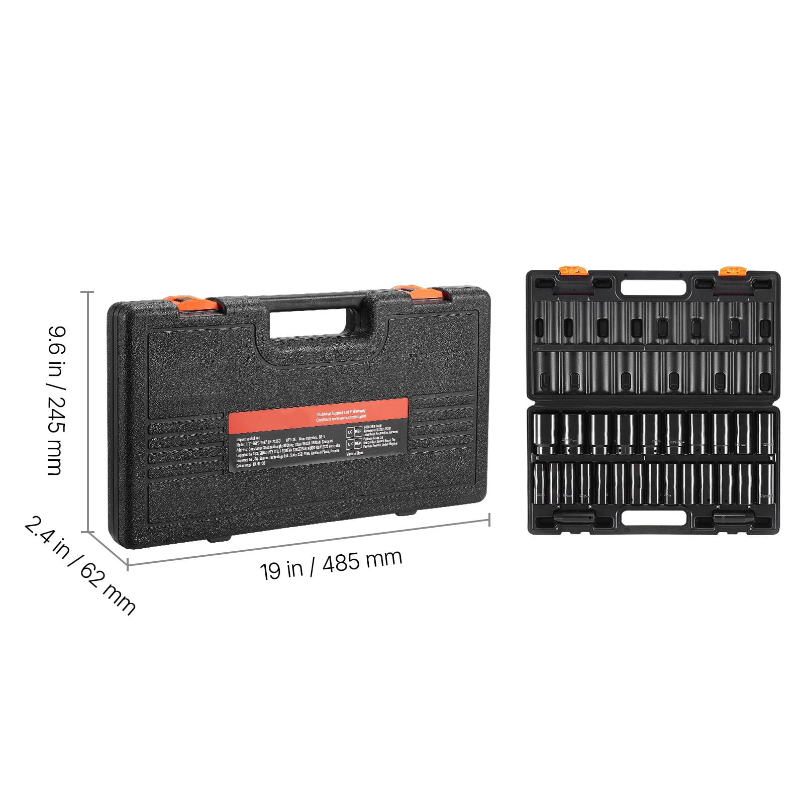 Chateauy 1/2" 26 Piece Deep 6-Point Impact Socket Set Metric 10mm - 36mm 1/2 Inches Drive Cr-V Steel Socket Kit with Storage Cage