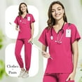 thumbnail image 4 of Women Jogger Scrub Sets 2 Pieces Comfortable V-Neck Scrub Top & Jogger Scrub Pants Stretch Nursing Scrubs Set Quick Dry Medical Uniform with Multi Pocket for Doctors, Nurses Hot Pink S, 4 of 5
