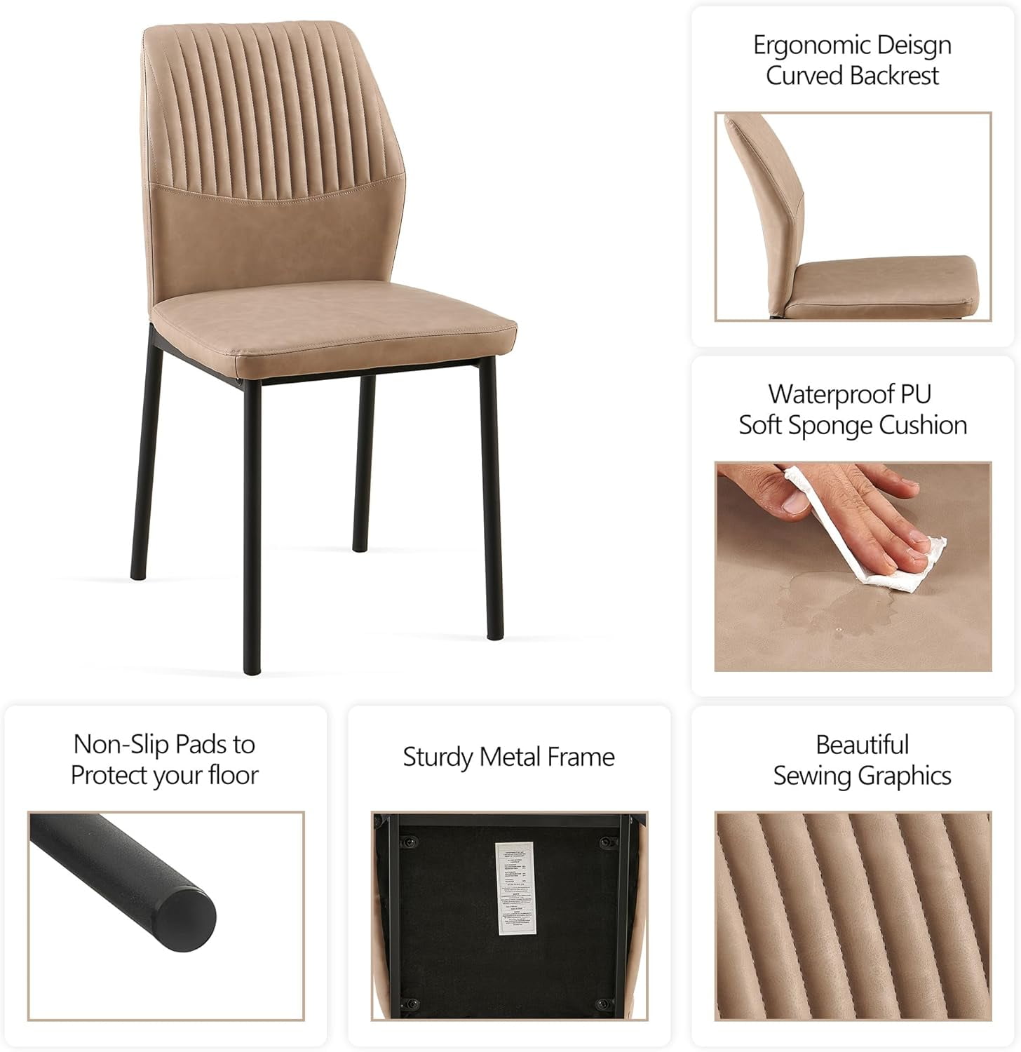 NORDICANA Dining Chairs Set of 4,Modern Leather Home Kitchen Chairs Upholstered for Dining Room, Apartment,Beige