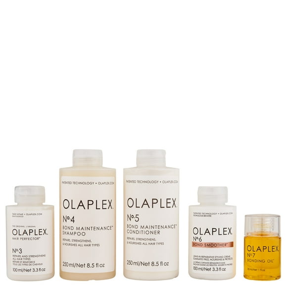 Olaplex No.3 Hair Perfector 3.3oz, No.4 Bond Maintenance Shampoo 8.5oz, No.5 Bond Maintenance Conditioner 8.5oz, No.6 Bond Smoother 3.3oz, & No.7 Bonding Oil 1oz