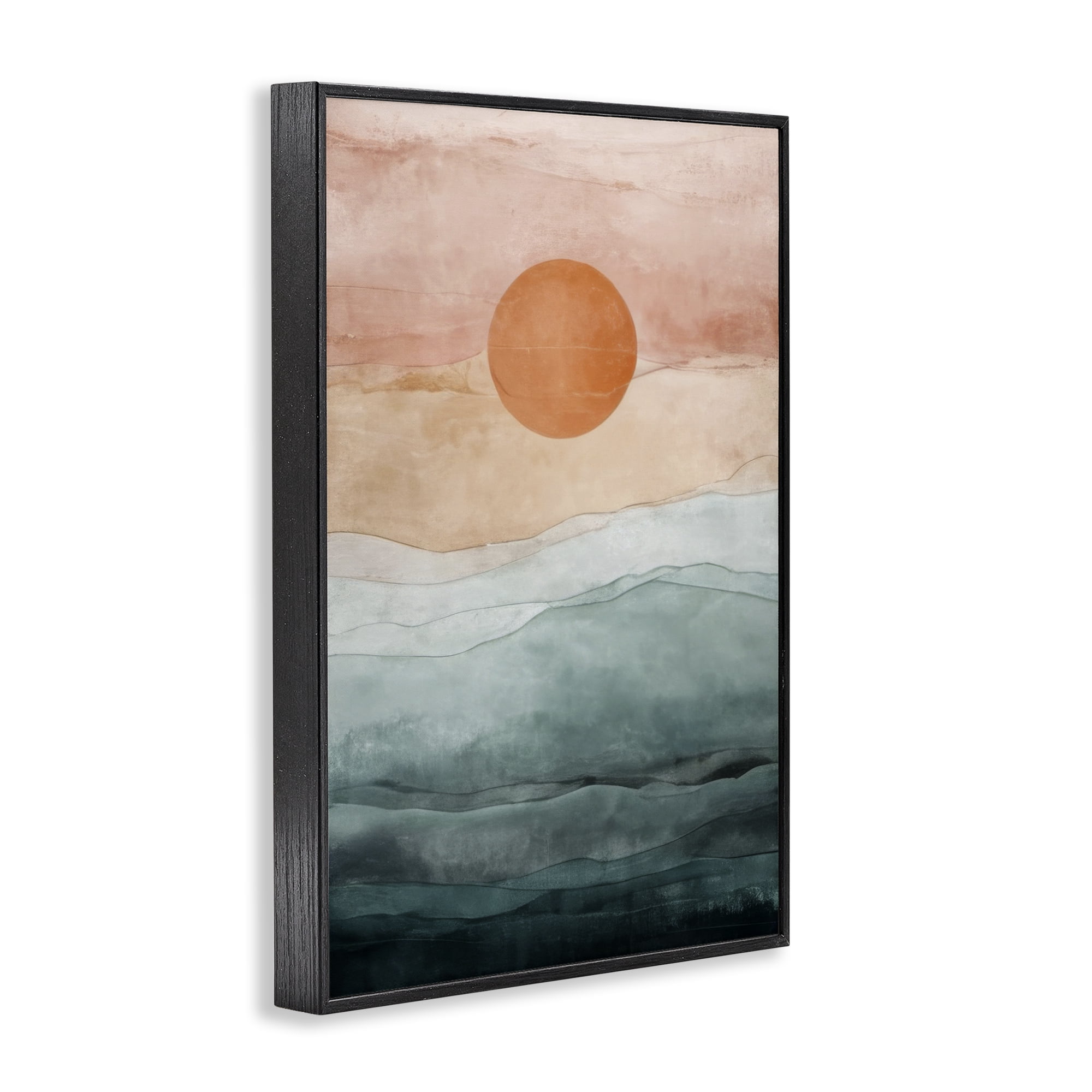 Stupell Industries Crimson Orb Landscape Landscape Painting Black Framed Art Print Wall Art, 12 x 18