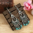 thumbnail image 3 of harmtty Bohemian Women Rhinestone Crescent Moon Long Fringe Hook Earrings Jewelry Gift Peacock Blue, 3 of 8