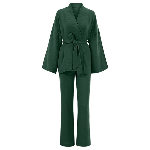Heiheiup Dresses For Women 2024 Ladies' Spring And Autumn Solid Color Fashion Long Sleeve Slacks Crepe Ladies' Solid Color Nightgown Home Clothes