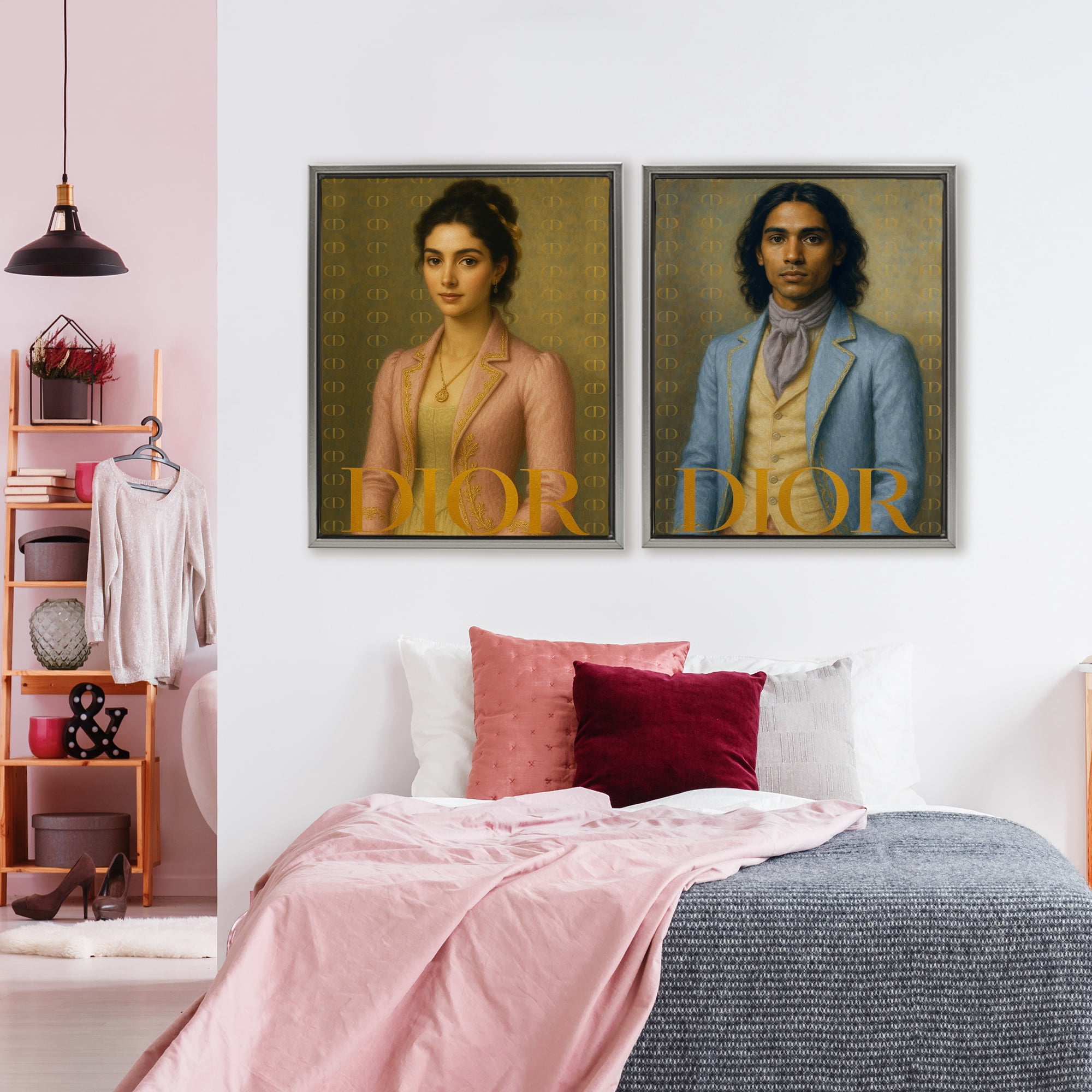 Stupell Industries Iconic Vintage Fashion Models 2 Piece Gray Framed Floater Canvas Set, design by Grotto Studios