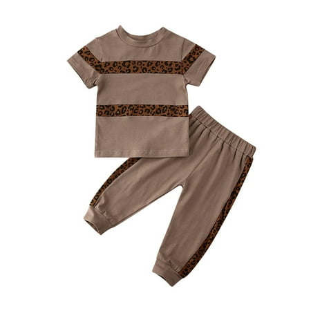 

Bagilaanoe 2pcs Toddler Baby Girl Long Pants Set Leopard Print Short Sleeve T Shirts Tops + Trousers 12M 18M 24M 3T 4T 5T Kids Casual Outfits