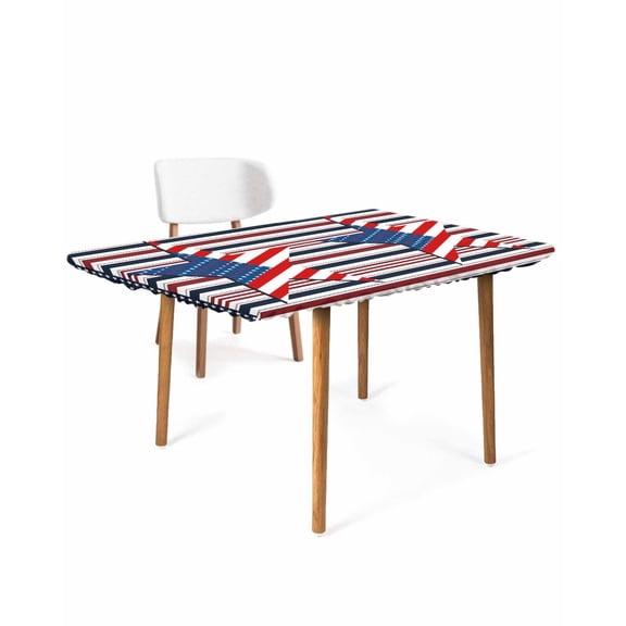 4th of July Rectangle Tablecloth, Waterproof Elastic Fitted Table Covers for 4 Foot Tables, 24x50inch Decorative Tablecloths for Picnic, Camping, Outdoor, Independence Day American Flag Star Striped