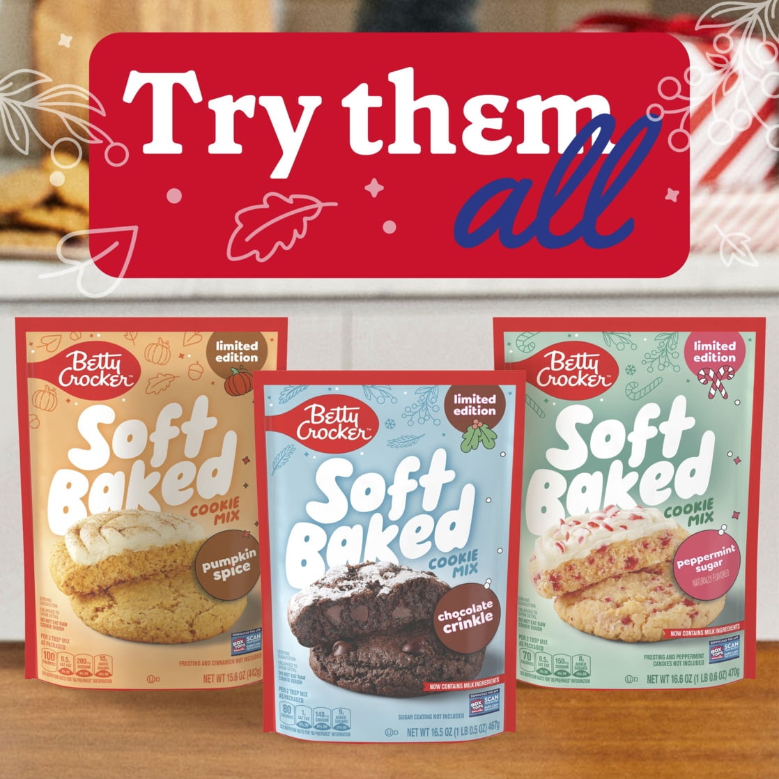 (2 pack) Betty Crocker Limited Edition Soft Baked Peppermint Sugar Cookie Mix, 16.6 oz