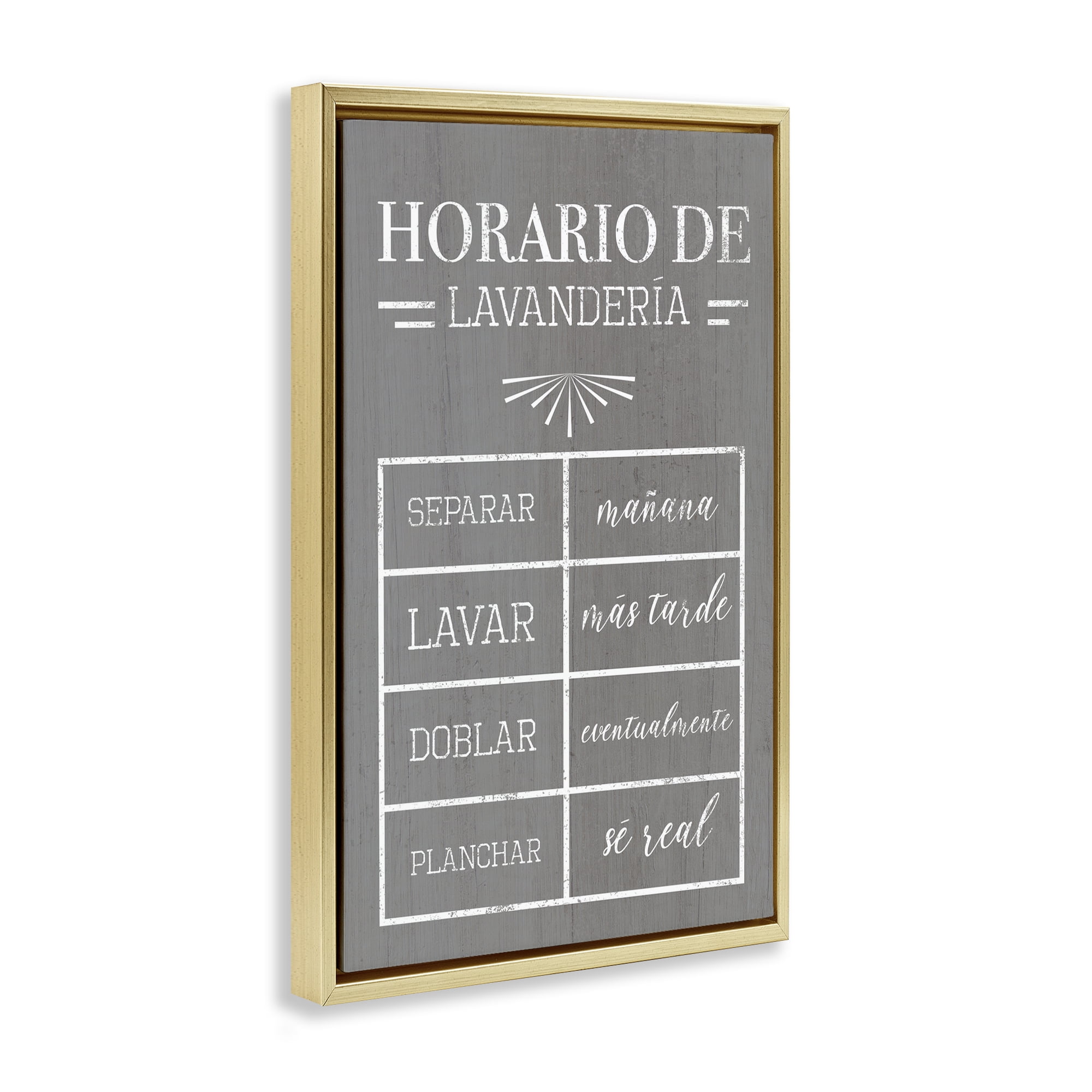 Stupell Industries Horario de Lavandería Bath & Laundry Painting Gold Floater Framed Art Print Wall Art, 21 x 31